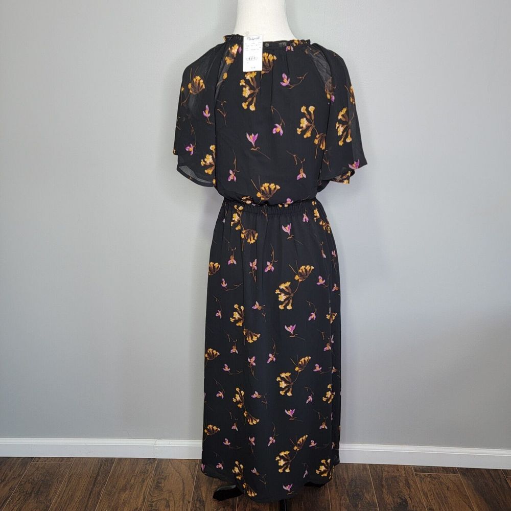 Madewell Black Floral V-Neck Dolman Sleeve Lined Midi Dress Size‎ XS - Picture 2 of 8